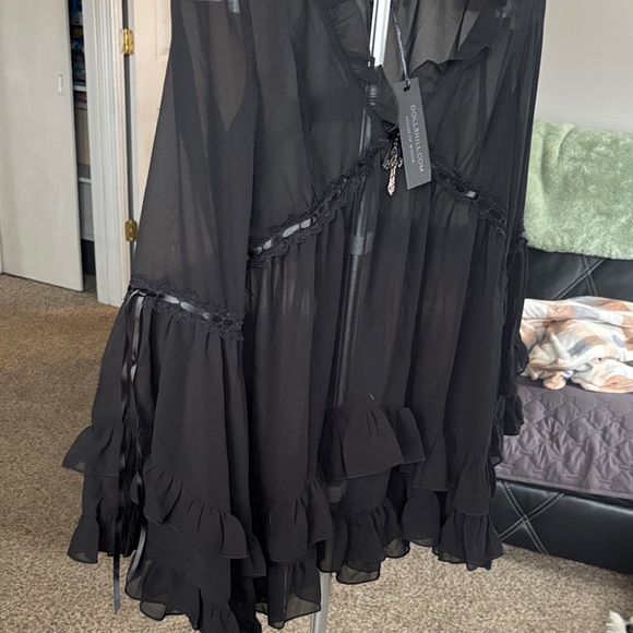 Widow Dolls Kill sheer Gothic Black Ruffled Women's dress SZ S - Picture 5 of 6